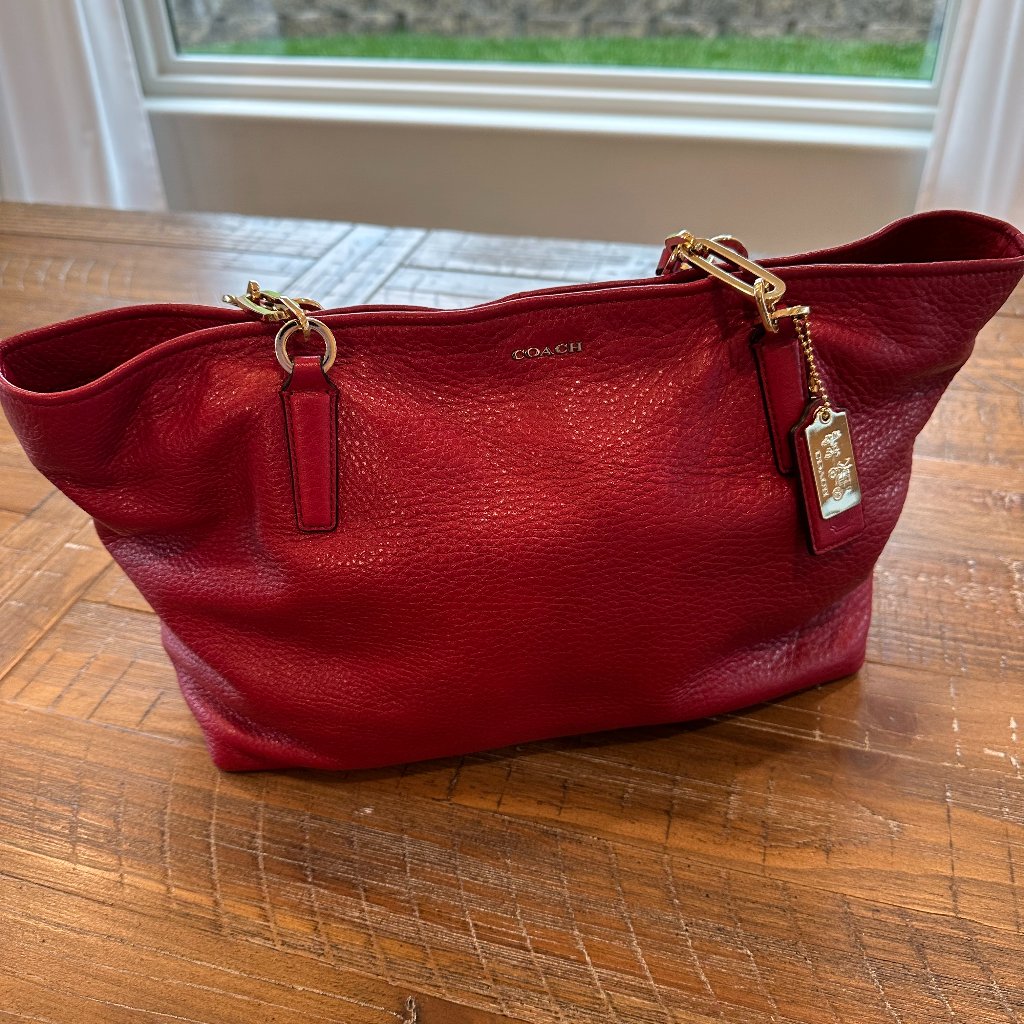 Coach Edie Shoulder Bag Red Pebbled Leather